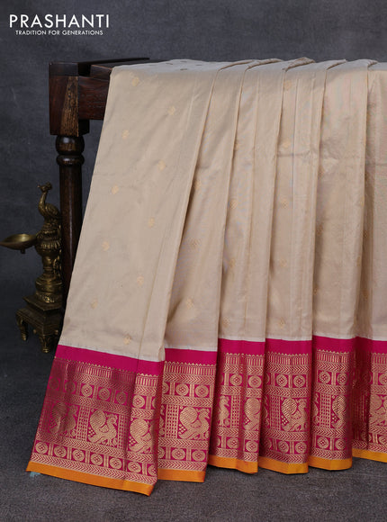 Narayanpet silk saree beige and pink with allover zari woven buttas and zari woven korvai border