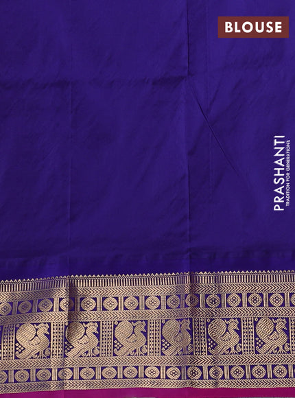 Narayanpet silk saree red and blue with allover zari woven buttas and zari woven korvai border
