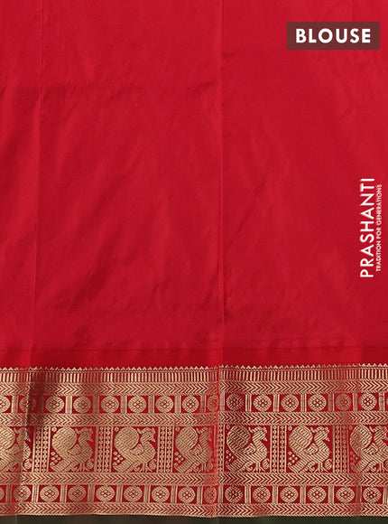 Narayanpet silk saree green and red with allover zari woven buttas and zari woven korvai border