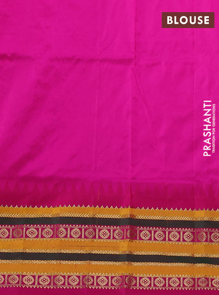 Narayanpet silk saree light pink and pink with allover zari woven buttas and temple design zari woven border