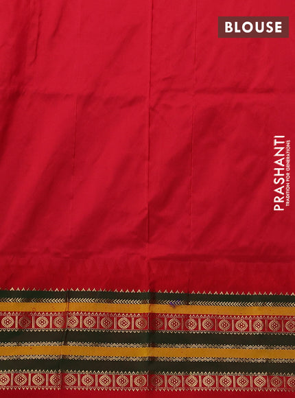 Narayanpet silk saree coffeeb brown and red with allover zari woven buttas and temple design zari woven border