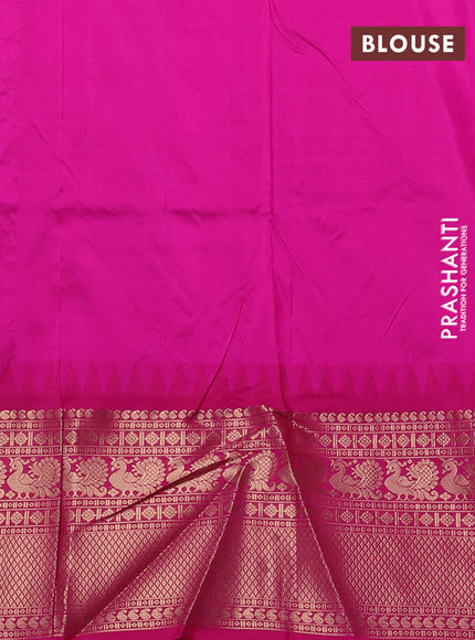 Narayanpet silk saree teal blue and pink with allover zari woven buttas and temple design zari woven border