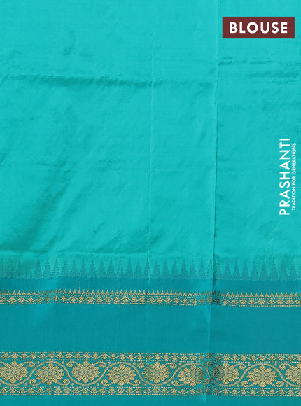 Narayanpet silk saree dark pink and teal green with allover zari checks & buttas and temple design rettapet zari woven border