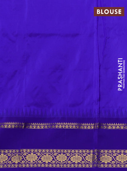 Narayanpet silk saree teal blue shade and royal blue with allover zari checks & buttas and temple design rettapet zari woven border