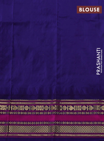 Narayanpet silk saree candy pink and dark blue with allover zari checks & buttas and temple design zari woven border