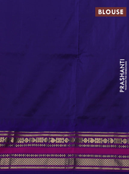 Narayanpet silk saree red and blue with allover zari checks & buttas and temple design zari woven border