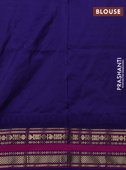 Narayanpet silk saree dual shade of teal green and navy blue with allover zari checks & buttas and temple design rettapet zari woven border