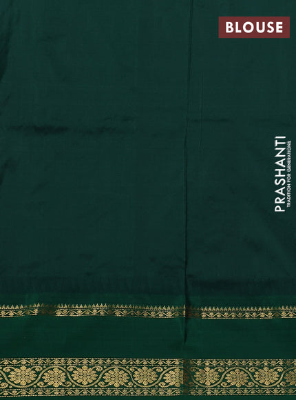 Narayanpet silk saree peach orange and green with allover zari checks & buttas and temple design rettapet zari woven border