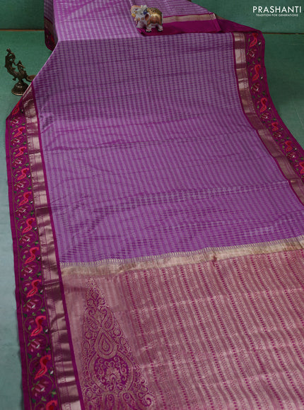Art silk saree mild purple and magenta pink with allover zari checked pattern and zari woven embroidery work border