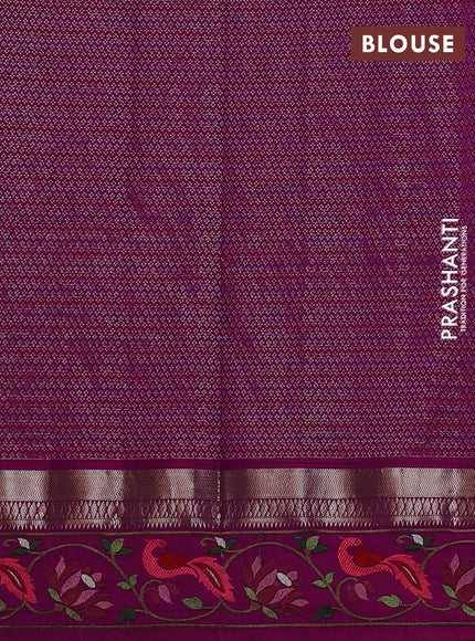Art silk saree mild purple and magenta pink with allover zari checked pattern and zari woven embroidery work border