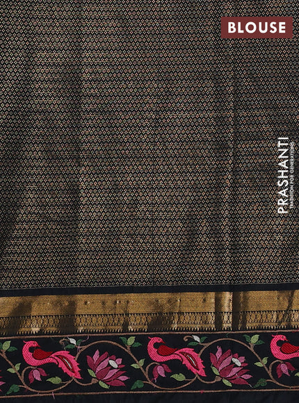 Art silk saree rust shade and black with allover zari checked pattern and zari woven embroidery work border