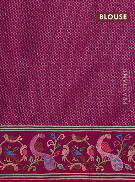 Art tussar silk saree pastel purple and magenta pink with zari woven buttas and zari woven embroidery work border