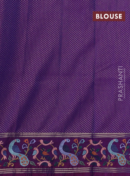 Art tussar silk saree blue and purple with zari woven buttas and zari woven embroidery work border