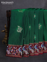 Art silk saree green and deep maroon with zari woven buttas and zari woven embroidery work border