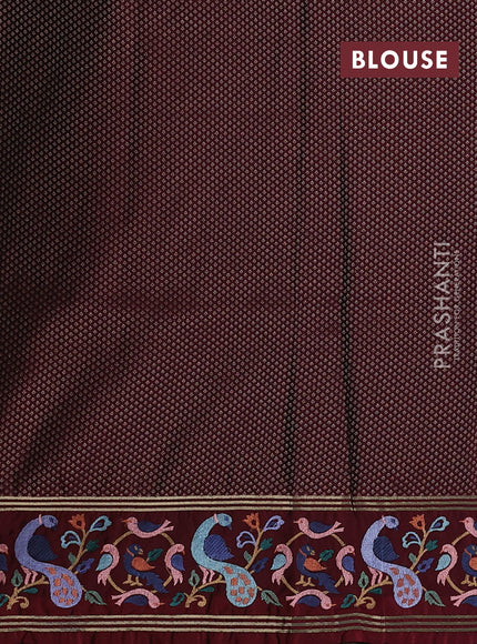 Art tussar silk saree green and deep maroon with zari woven buttas and zari woven embroidery work border