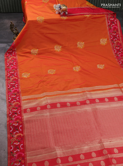 Art tussar silk saree sunset orange and red with zari woven buttas and zari woven embroidery work border