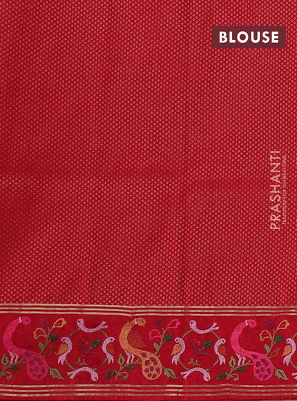 Art tussar silk saree sunset orange and red with zari woven buttas and zari woven embroidery work border
