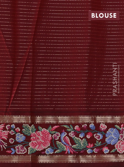 Art tussar silk saree multi colour and maroon with allover zari checked pattern and zari woven conven embroidery work border