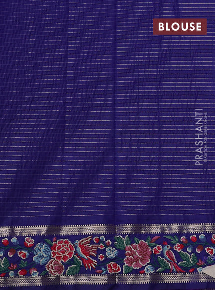 Art tussar silk saree multi colour and blue with allover zari checked pattern and zari woven conven embroidery work border