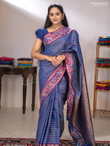 Art silk saree multi colour and blue with allover zari checked pattern and zari woven conven embroidery work border