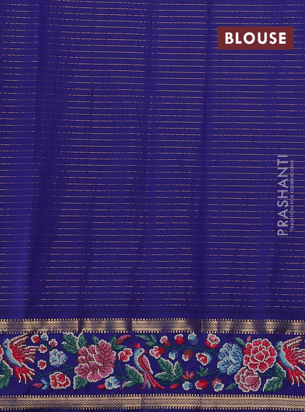 Art tussar silk saree multi colour and blue with allover zari checked pattern and zari woven conven embroidery work border