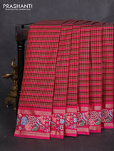 Art silk saree multi colour and maroon with allover zari checked pattern and zari woven conven embroidery work border