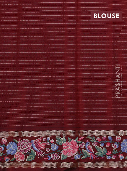 Art tussar silk saree multi colour and maroon with allover zari checked pattern and zari woven conven embroidery work border