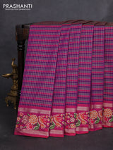 Art silk saree multi colour and purple with allover zari checked pattern and zari woven conven embroidery work border