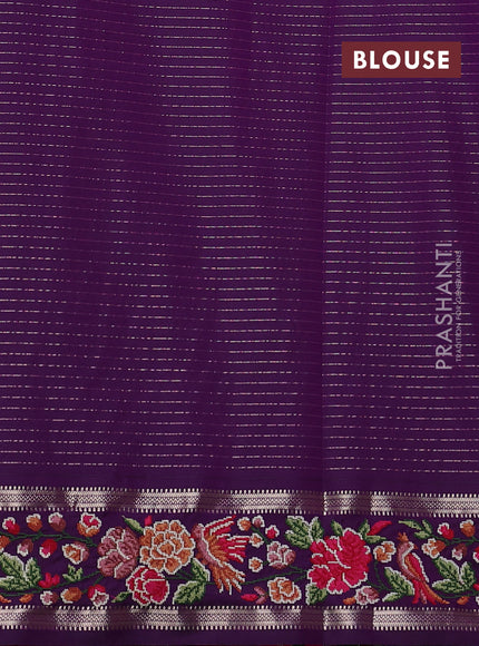 Art tussar silk saree multi colour and purple with allover zari checked pattern and zari woven conven embroidery work border