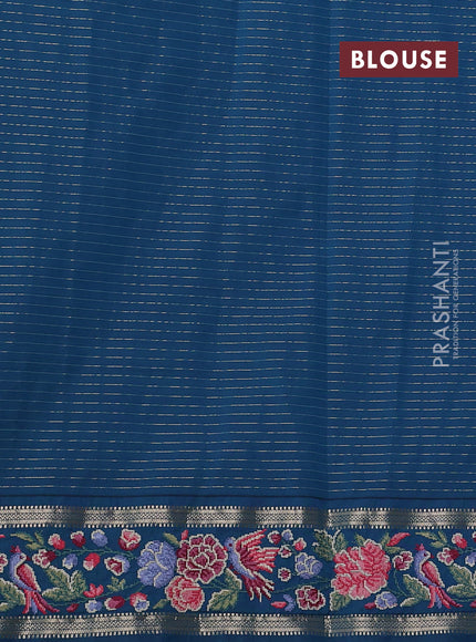 Art tussar silk saree multi colour and peacock green with allover zari checked pattern and zari woven conven embroidery work border