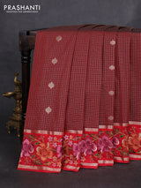 Art silk saree maroon and red with allover zari checks & buttas and zari woven embroidery work border