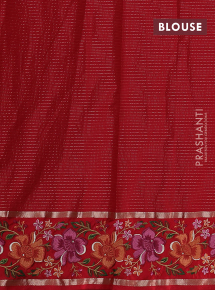 Art tussar silk saree maroon and red with allover zari checks & buttas and zari woven embroidery work border