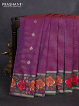 Art silk saree purple and dual shade of violet with allover zari checks & buttas and zari woven embroidery work border