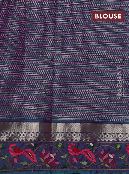 Art tussar silk saree purple and dual shade of purple with allover zari checked pattern and zari woven embroidery work border