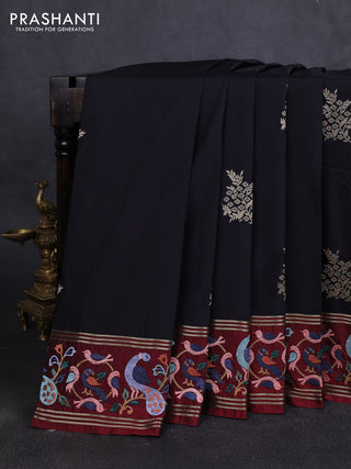 Silk saree black and maroon with zari woven buttas and zari woven embroidery work border
