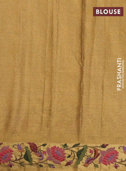Art tissue silk sare gold with allover brocade weaves and embroidery work border