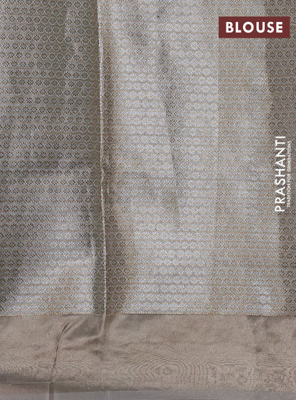 Art tissue silk sare beige with allover brocade weaves and embroidery work border