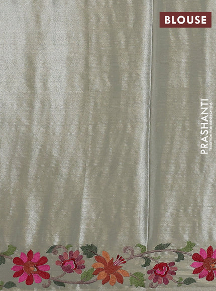 Art tissue silk sare cream with allover brocade weaves and embroidery work border