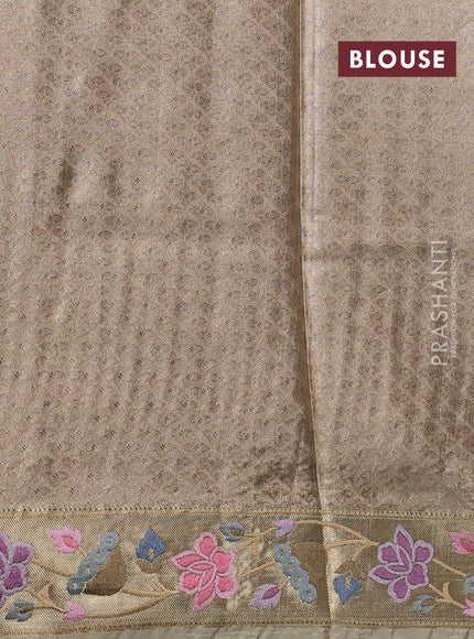 Art tissue silk sare sandal and beige with allover brocade weaves and embroidery work border