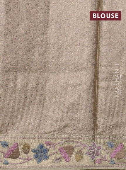Art tissue silk sare sandal shade and brown light pink with allover brocade weaves and embroidery work border