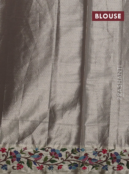 Art tissue silk sare pastel purple with allover brocade weaves and embroidery work border