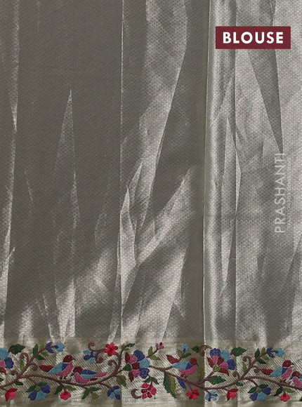 Art tissue silk sare pastel grey with allover brocade weaves and embroidery work border