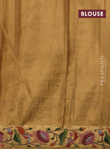 Art tissue silk sare gold with allover brocade weaves and embroidery work border