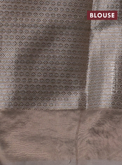 Art tissue silk sare beige with allover brocade weaves and embroidery work border