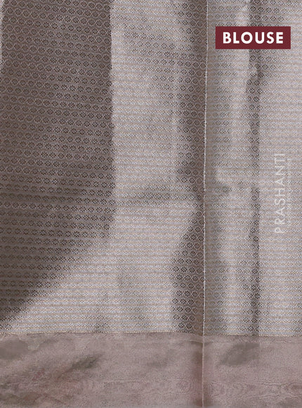 Art tissue silk sare pastel pink with allover brocade weaves and embroidery work border