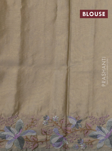 Art tissue silk sare beige and grey with plain body and embroidery work border