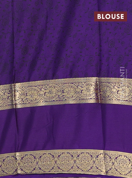 Semi mysore silk saree light blue and violet with allover floral prints and long rettapet zari woven border
