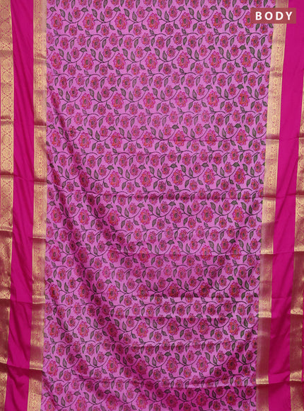 Semi mysore silk saree lotus pink and pink with allover floral prints and long rettapet zari woven border