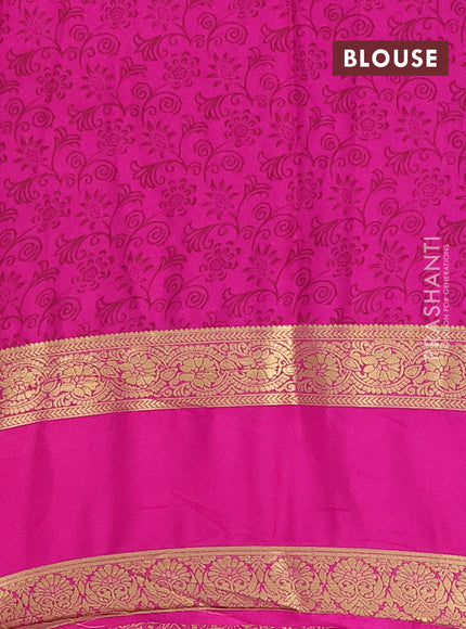 Semi mysore silk saree lotus pink and pink with allover floral prints and long rettapet zari woven border