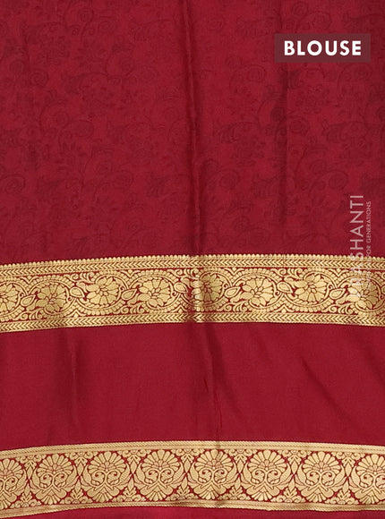 Semi mysore silk saree cream and maroon with allover floral prints and long rettapet zari woven border
